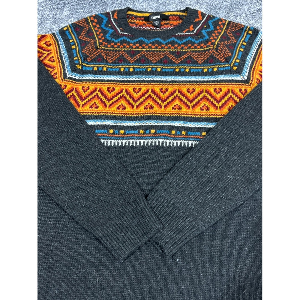 Mavi Mens Small Fair Isle Wool Blend Crewneck Sweater Gray M070656-29822